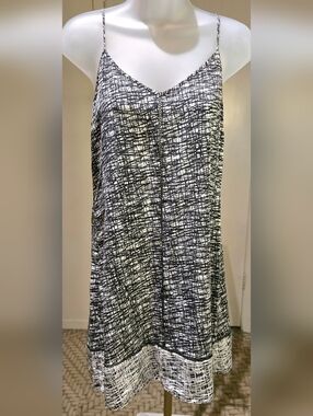Intermix Silk Black & White Patterned Mini Slip Dress